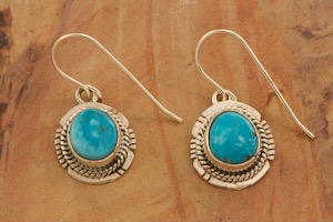 Native American Jewelry Genuine Blue Kingman Turquoise Sterling Silver Earrings